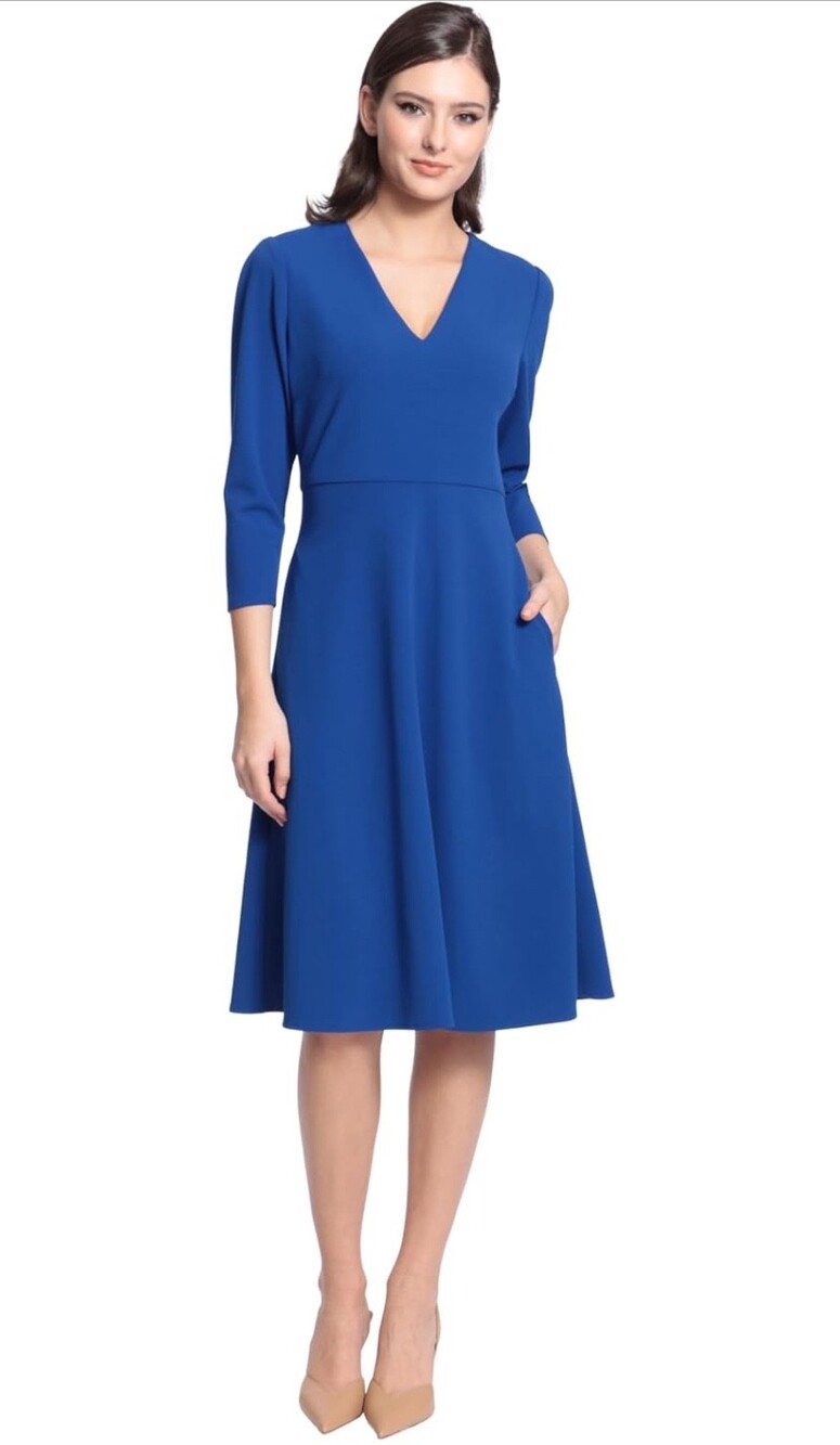 Maggy London Women's short sleeve  fit and Scuba Crepe Pleat Tuck Waist Dress